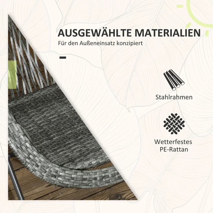 Gartenstuhl-Set mit klappbarem Beistelltisch 46 x 46 x 43 cm, 3-teilig, Grau, Kunstrattan und Stahl – Bild 4