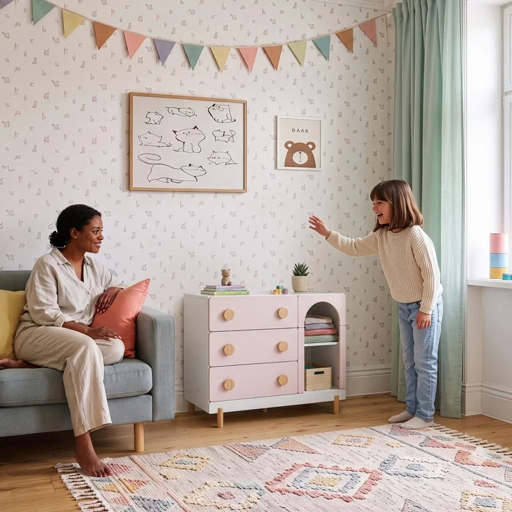Kinderkommode Vaarentaa 3 Schubladen 2 Fächer Weiß/Cotton Candy [en. casa] – Bild 4