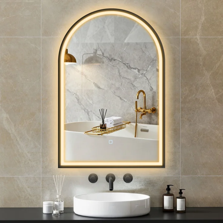 MELAYR, LED Badezimmerspiegel 60 x 90 cm mit Beleuchtung, Front- & Rückbeleuchtung, Memory-Funktion, Schwarz – Bild 4