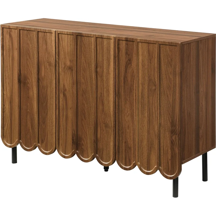 Modernes holzfarbenes Sideboard mit Wellentüren – 120x35x80 cm – grifflos, verstellbare Regale – Stauraum für Wohnzimmer, Flur & Esszimmer – Bild 10