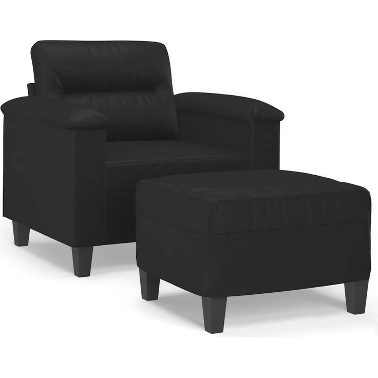 vidaXL Sessel mit Hocker Schwarz 60 cm Kunstleder 3201237