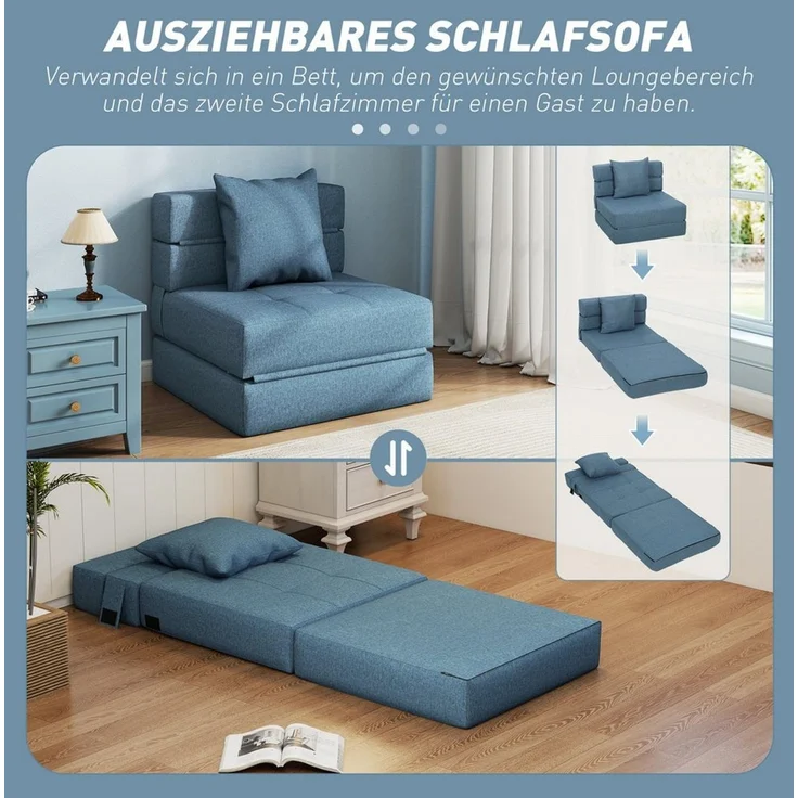 HOMCOM Schlafsofa Gästebett mit Bettfunktion, Kissen, Schlafsessel klappbar 1 Teile, für Wohnzimmer, Schlafzimmer, bis 120 kg Belastbar, Dunkelblau – Bild 4