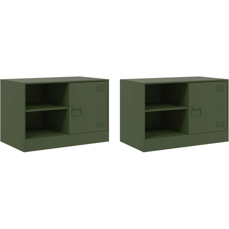 2 pcs TV-Schrank, Lowboard Olivgrün 67x39x44 cm Stahl – Bild 2