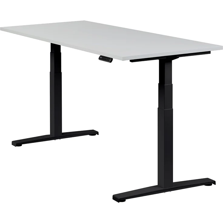 boho office® Schreibtisch Basic Line, Schwarz höhenverstellbar 80 mm/Sek, Tischplatte Lichtgrau 180 x 80 cm – Bild 2