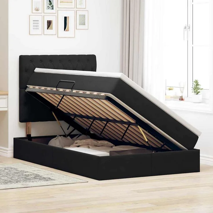 vidaXL Aufbewahrungsbett mit Matratze Schwarz 120 x 200 cm Samt 3372083 – Bild 4