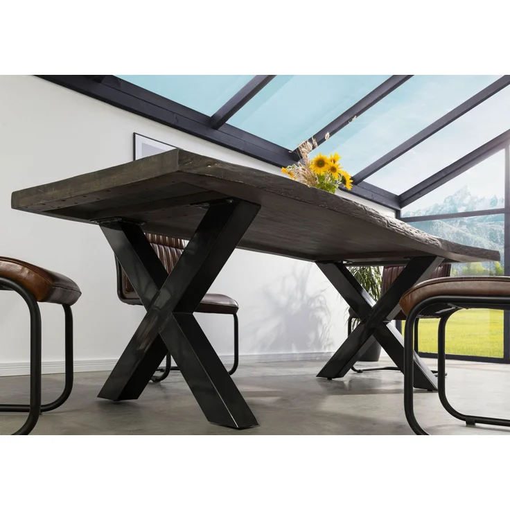 Baumtisch Mango 220x100x77 grau lackiert / X-Beine anthrazit glänzend FREEFORM 5 – Bild 3