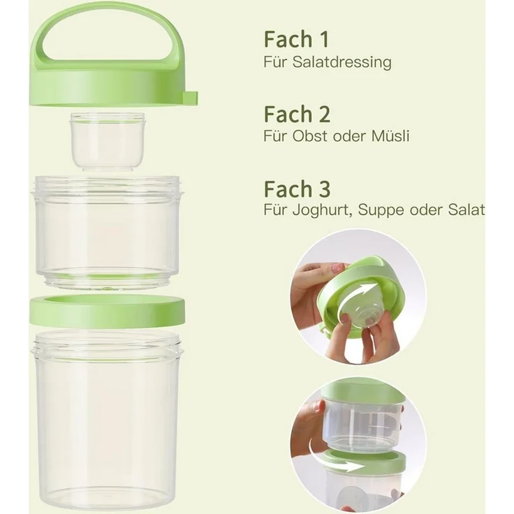 Elegear Müslibox Müslibecher to Go, Joghurtbecher, Doppelschicht Müslibecher mit Löffel, Polypropylen, (2-tlg, 1 × Löffel, 1 × Müslibecher(560+360ml), Lunchtopf für Müsli, Mikrowellen- und Spülmaschinenfest, Grün – Bild 2