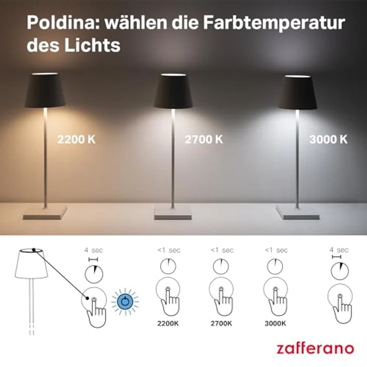Zafferano, Poldina Pro Lampe, Kabellose, Wiederaufladbare Tischlampe mit Touch Control, Auch für den Außenbereich Geeignet, Dimmer, 2200-3000 K, Höhe 38 cm, Farbe Corten – Bild 8