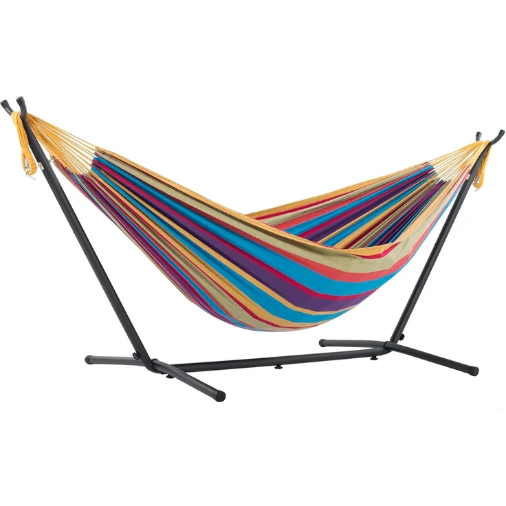 Vivere Doppel Baumwolle Hängematte mit Hängemattengestell 250 cm, Tropisch