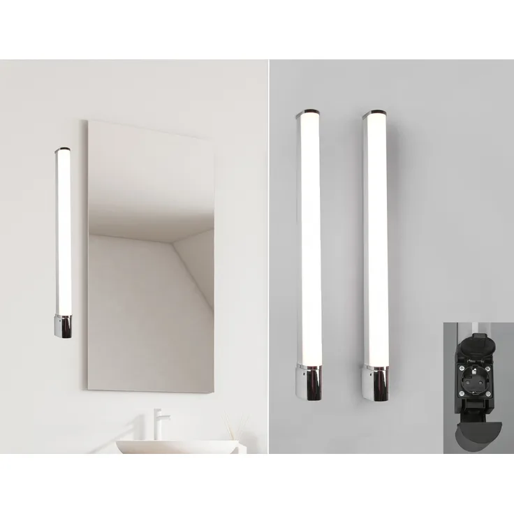 LED Bad Wandleuchten 2er Set mit Steckdose Chrom - Spiegelleuchten, B: 79cm