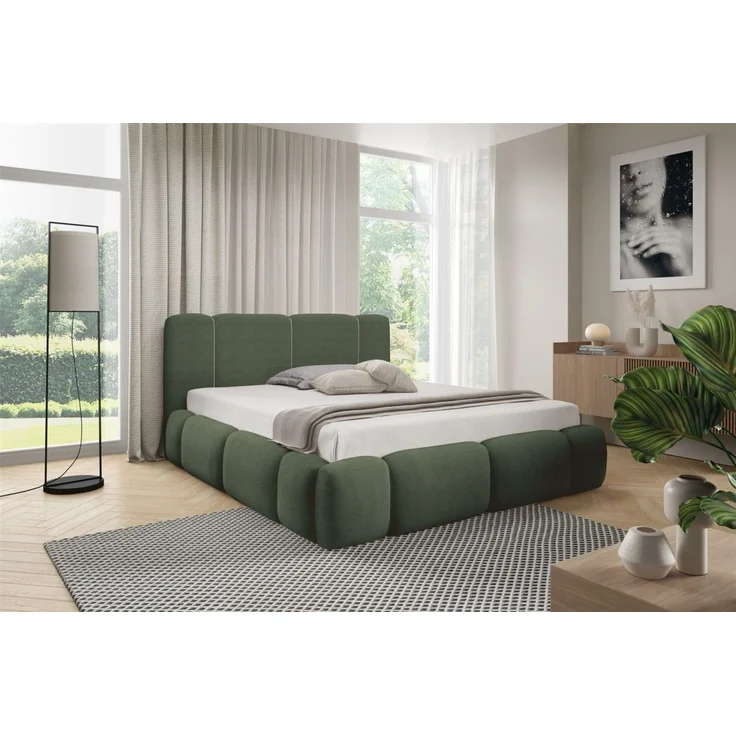 Polsterbett Schlafzimmerbett SPRINGS 160x200cm in Stoff Lambi Grün – Bild 2