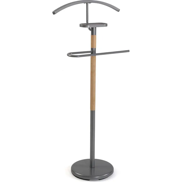 Versa Holstebro Moderner und multifunktionaler Herrendiener mit 2 Haken oder Aufhängern für Männer- oder Damenkleidung, Maßnahmen (H x L x B) 112 x 28,8 x 46,5 cm, Metall und Holz, Farbe: Grau
