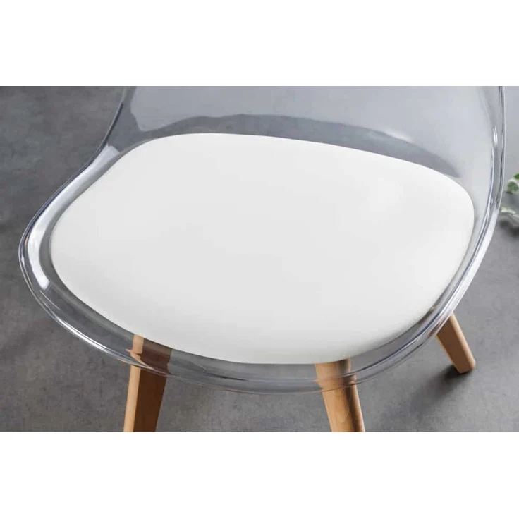 4er Set Design-Klassiker Stuhl NORWAY transparent Kunststoff weiss Buchenholz natur – Bild 5