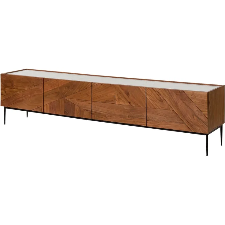 TV-Board Akazie 220 x 40 x 50 natur lackiert / Marmor weiß KARLSTAD #06