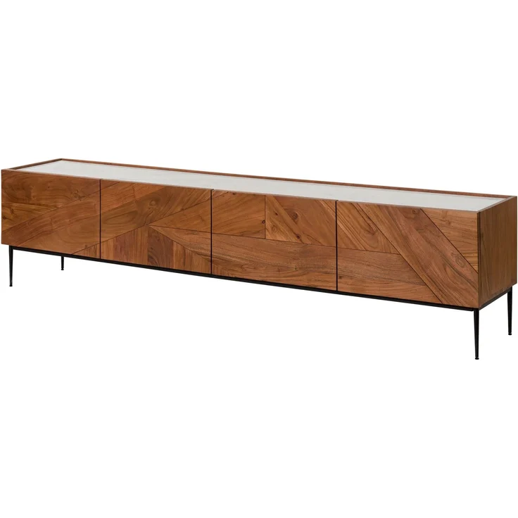 TV-Board Akazie 220 x 40 x 50 natur lackiert / Marmor weiß KARLSTAD #06 – Bild 1