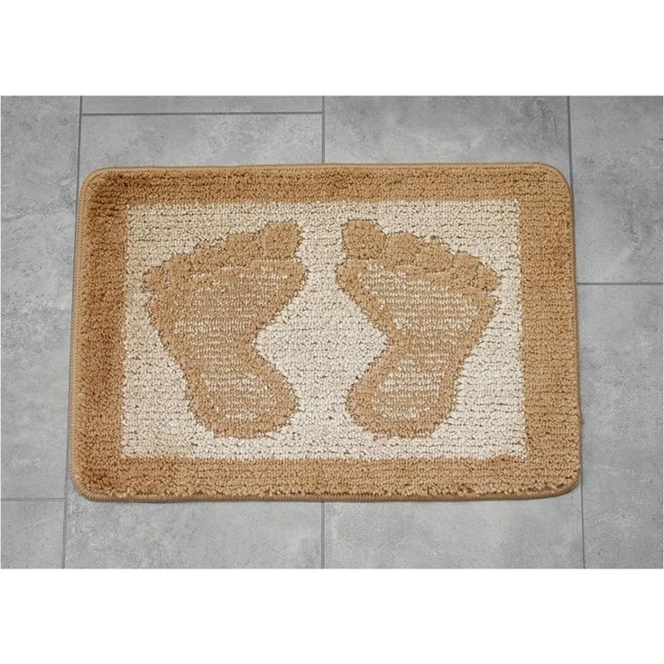 Badvorleger 60x40 cm Badematte rutschfeste Fußmatte mit Fußmotiv Duschvorleger Braun – Bild 2