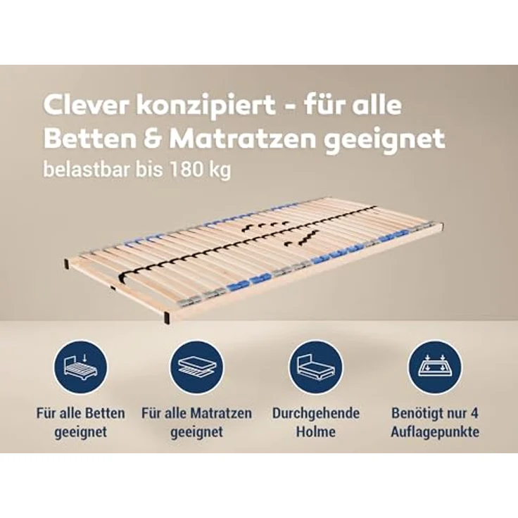 Betten-ABC 7-Zonen-Lattenrost Madera - 160x200 cm - Selbstmontage - individuelle Härtegradverstellung - für alle Matratzen geeignet - hergestellt aus Schicht- & Buchenholz – Bild 3
