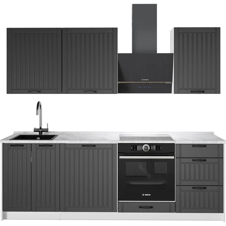 Küchenzeile Fame-Line Dunkelgrau/Weiß 230 cm, AP Marmor Vicco – Bild 1