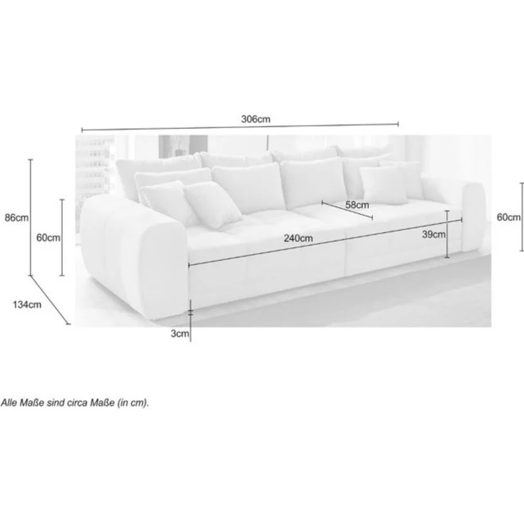 Big-Sofa XXL 306 cm Federkern Lounge Couch mit Bezug aus Mikrofaserstoff in Grau – Bild 9