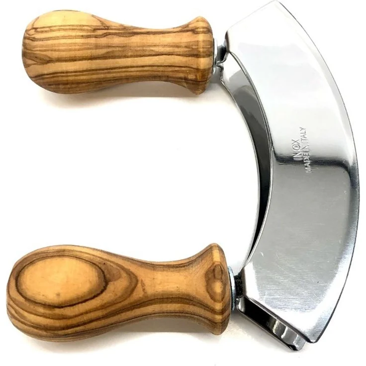 Olivenholz-erleben Wiegemesser DESIGN mit gedrechselten Griffen aus Olivenholz, Doppelklinge aus Edelstahl, gedrechselte Griffe, angenehme Haptik – Bild 2