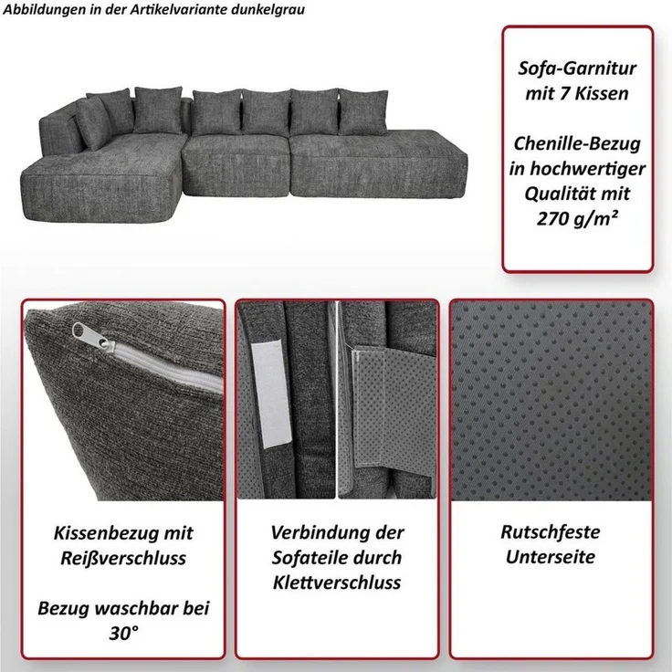 MCW Loungesofa MCW-Q28, Kissenbezug waschbar bei 30°, Rutschfeste Unterseite – Bild 3