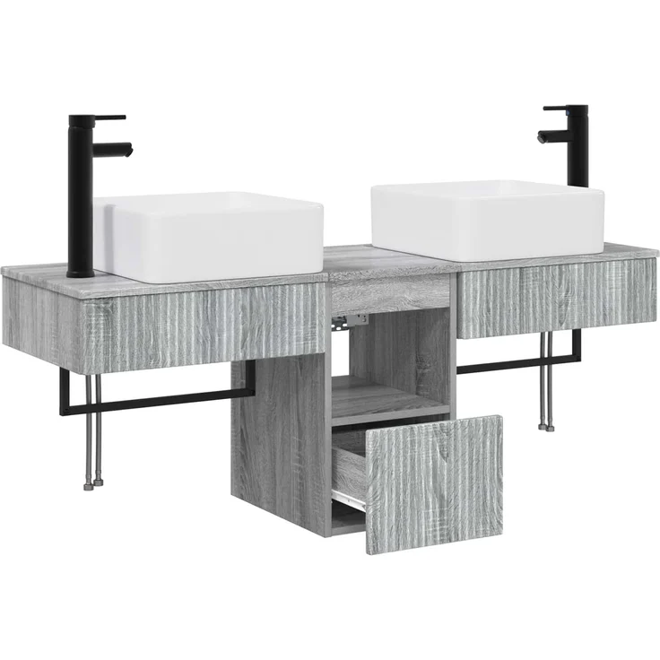 vidaXL Badezimmerschrank-Set 3 stk. Grau Sonoma 130 x 41 x 80 cm 3405603 – Bild 4