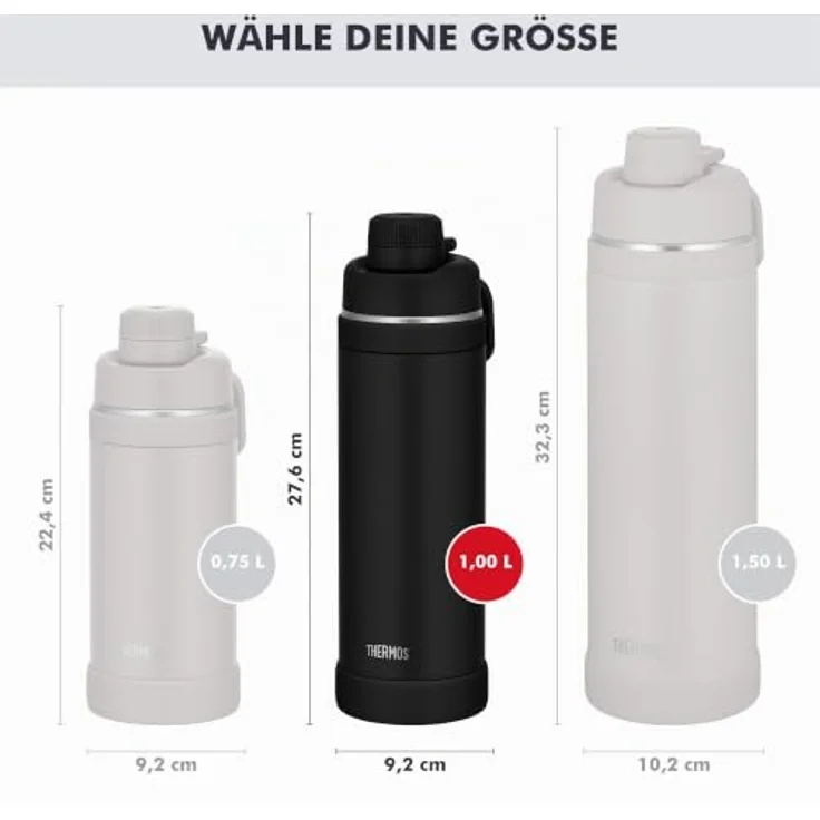 Thermos ULTRALIGHT MAX BOTTLE Trinkflasche 1 L, doppelwandige Edelstahl-Isolierung, auslaufsicher, ultraleicht, 24h kalt, 12h heiß, schwarz – Bild 5