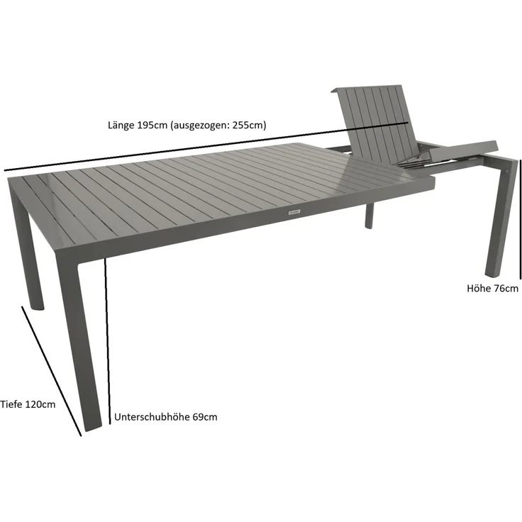 DEGAMO BAGO XL Garten-Ausziehtisch, Aluminium, silbergrau,195/255x120cm – Bild 8