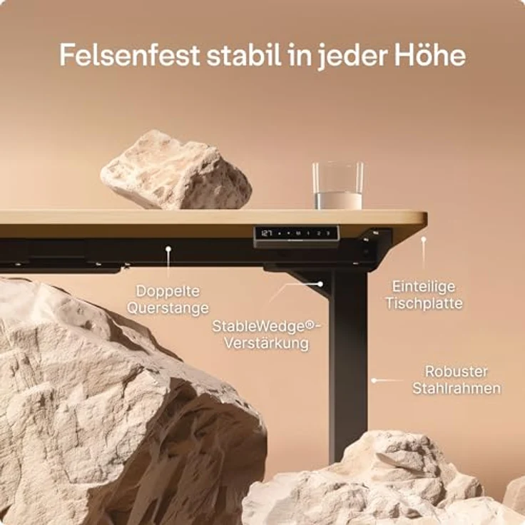 Höhenverstellbarer Schreibtisch - Höhenverstellbar Elektrisch mit Flüsterleisem Dual-Motor & Touchscreen - Hohe Tragfähigkeit - Stehtisch von Desktronic, Schwarz + Eiche, 160x80 cm – Bild 5