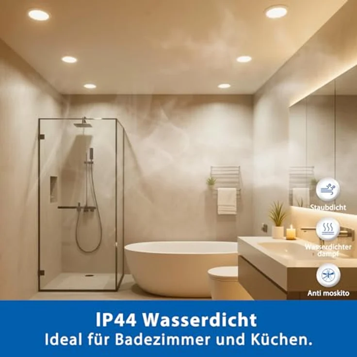 ZIZZLER LED Einbaustrahler Spot 230V, Flach 68-80mm, Warmweiß 3000K, IP44, 5W, 10er Set für Badezimmer und Feuchträume – Bild 4