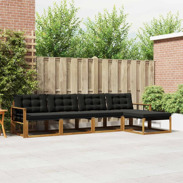 vidaXL Outdoor-Sofagarnitur 5 stk. 5-Sitzer Natur und Schwarz 3369367 – Bild 1