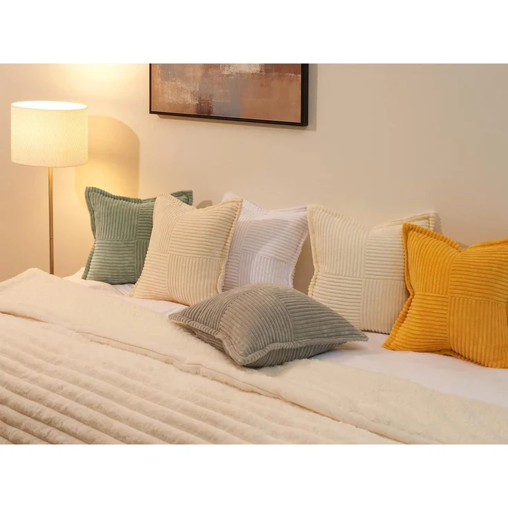2er Set Kissenbezug 40x40 beige Kordsamt Deko Sofakissen Reißverschluss – Bild 7