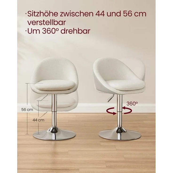 Vasagle Stuhl verstellbar, Schminkstuhl, Bürostuhl, drehbar, Barhocker mit Rückenlehne und Sockel, Stahl, für Theke, Büro, Schminktisch, Esszimmer – Bild 3