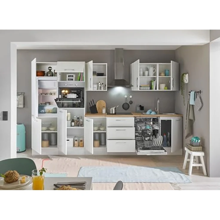 Stella Trading Turin ZB Küchenzeile 340 x 211 x 60 cm, weiß - Ohne Küchengeräte - Moderne, geräumige Küche in Artisan-Eiche Optik mit viel Stauraum – Bild 7