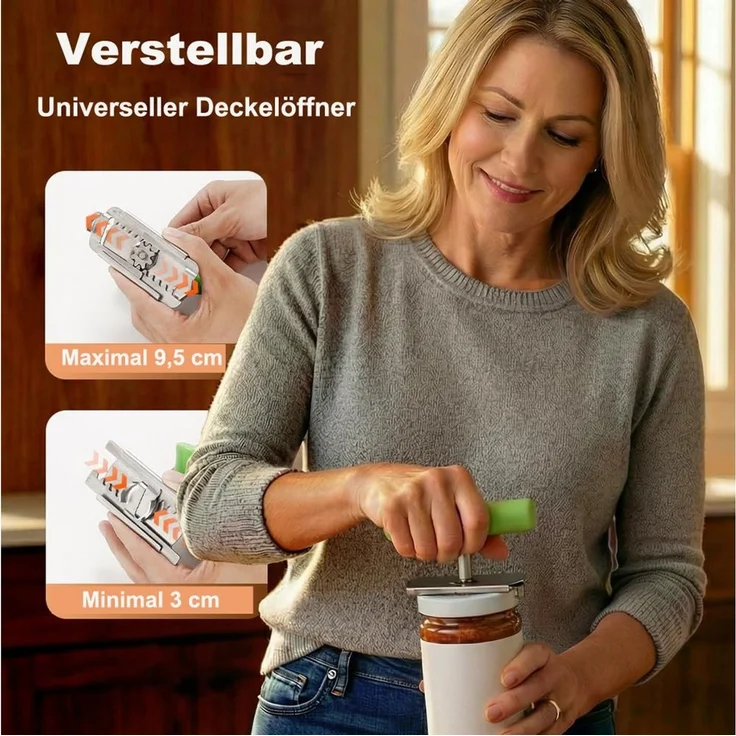 Diwzbyn Dosenöffner Flaschenöffner & Glasöffner Edelstahl – Verstellbarer Deckelöffner, für Schraubgläser, Dosen & Flaschen, Manuell, Rutschfest – Bild 3