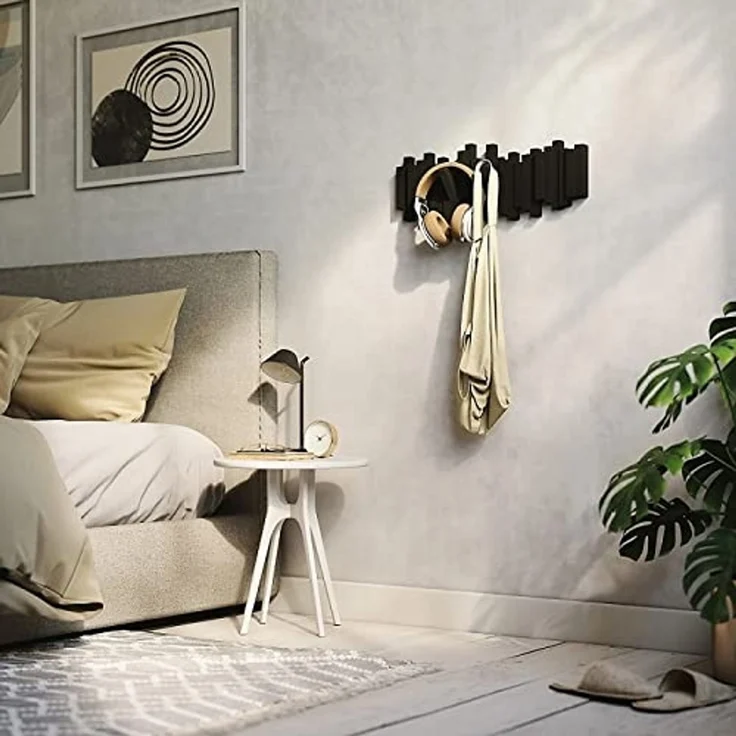 Umbra Hooks Stäbchen Mehrfach Wandhaken, Aufhänger, Kleiderhaken, Kleideraufhänger, Garderobenhaken, 5 Haken, Kunststoff, Schwarz, 318211040 – Bild 6