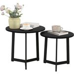 HOMCOM Couchtisch-Set, Schwarz, runde Form aus lackiertem Stahl und MDF, ø48x45 cm und ø40x40 cm, platzsparend und modern