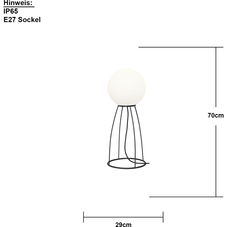 Stehleuchte ,Mallorca mit Kugelleuchte und Metallständer, E27, 70cm, Ø 29cm – Bild 3