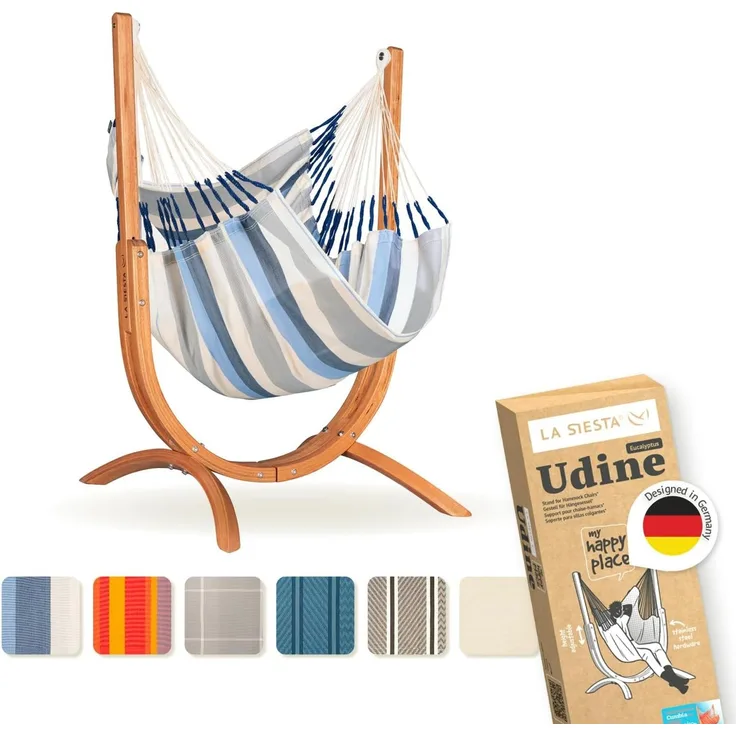La Siesta 'Udine Organic Zebra' Hängesessel, sea salt, Bio-Baumwolle mit Eucalyptus-Gestell, 115 x 180 x 125 cm