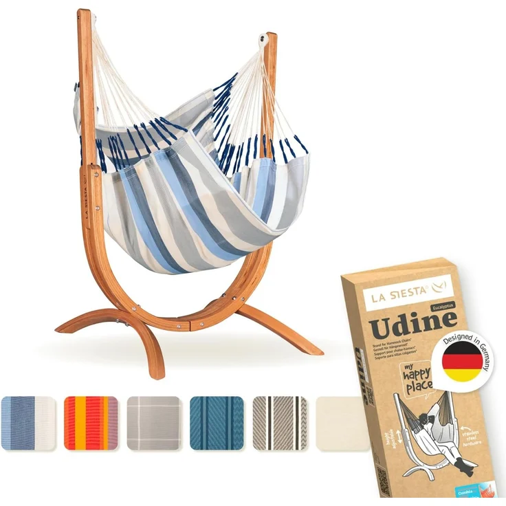 La Siesta 'Udine Organic Zebra' Hängesessel, sea salt, Bio-Baumwolle mit Eucalyptus-Gestell, 115 x 180 x 125 cm – Bild 1