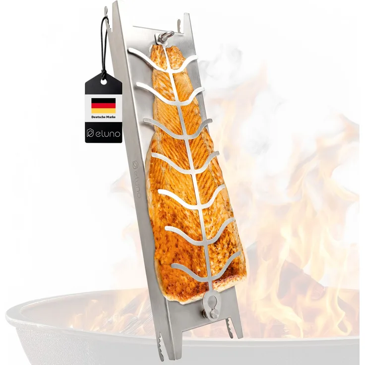 eluno Räucherbrett Flammlachsbrett aus Edelstahl, Edelstahl, (1-St)