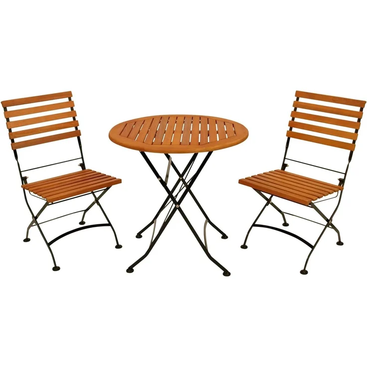 DEGAMO HOFGARTEN I Garten-Klappgarnitur 3-teilig, Stahl + Akazie, schwarz/braun, Tisch 75cm rund – Bild 1