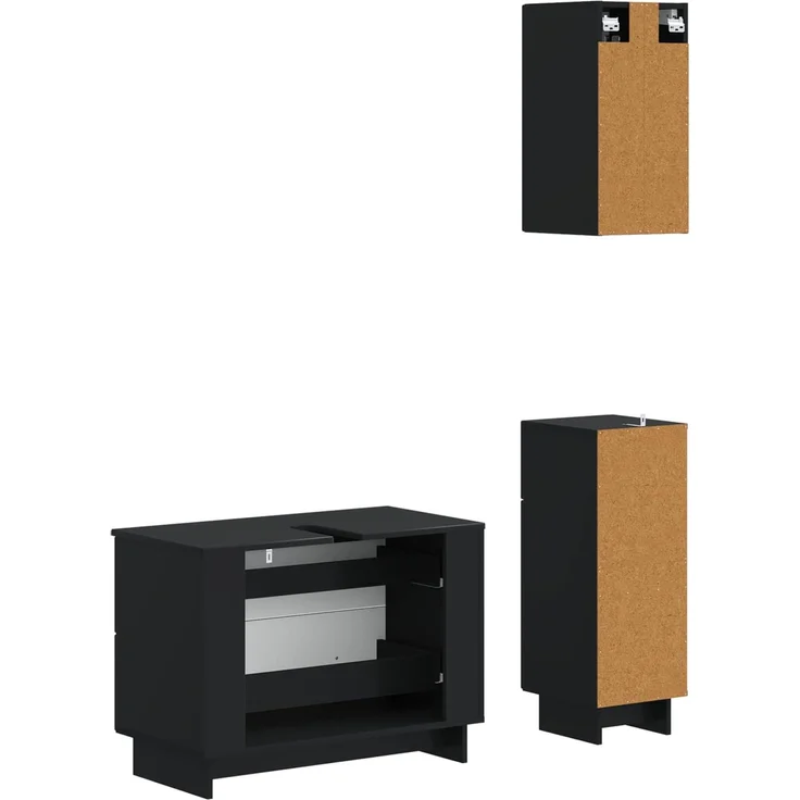 vidaXL 3-teiliges Badezimmer-Schranksystem EDE Schwarz Holzwerkstoff 3417739 – Bild 6