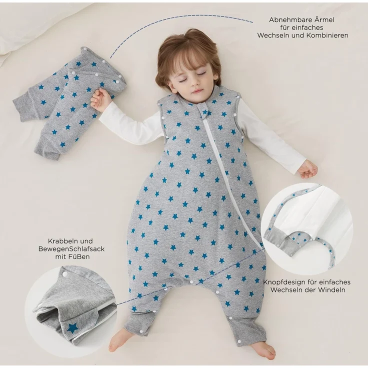 Duomiaomiao Baby Schlafsack mit Füßen 3.5 tog, winterschlafsack 100% Baumwolle Baby, Mädchen mit Schlafsack, Cartoon-Laub (Pentagramm/75CM) – Bild 2