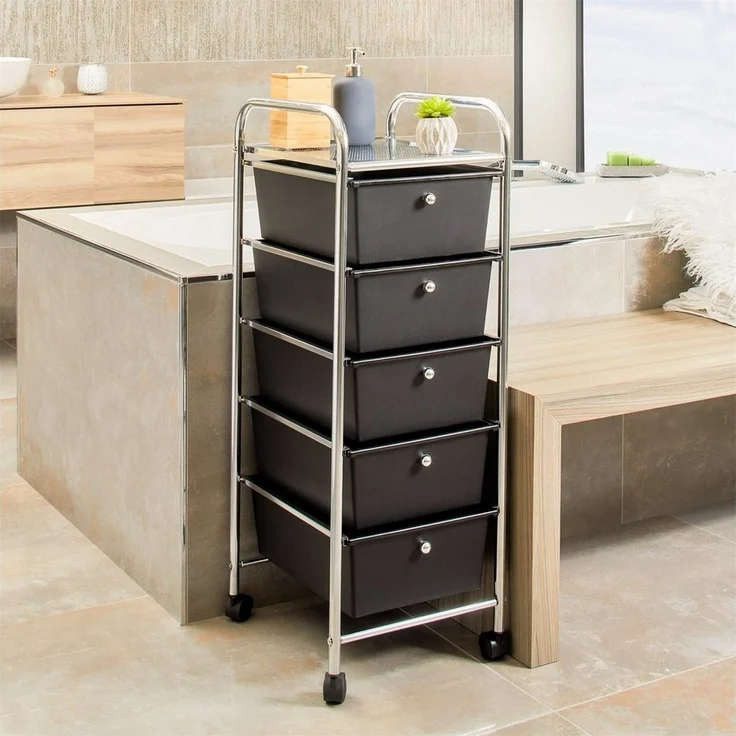 IDIMEX Beistellwagen GINA, Rollcontainer Friseurwagen Metall Kosmetik Badregal 5 Schubladen schwa – Bild 3