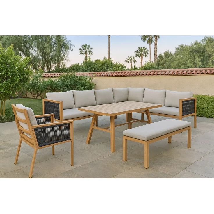 Gardissimo LUKA Rope Alu Ecklounge Gartenmöbel Set Holzoptik Gruppe rechts – Bild 1