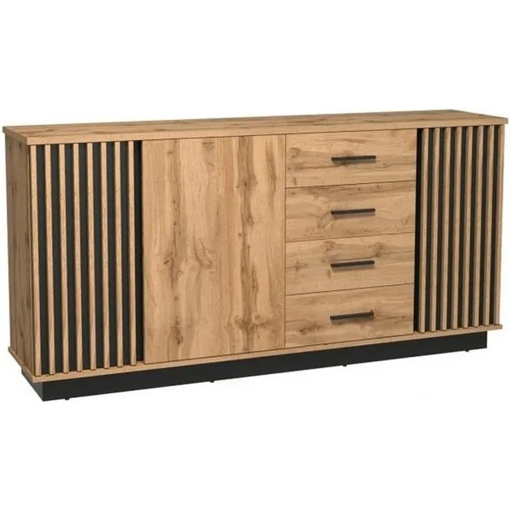 Beautysofa Kommode mit 4 Schubladen und Dreitürig Lamelo, mit dekorativen Lamellen, geräumig