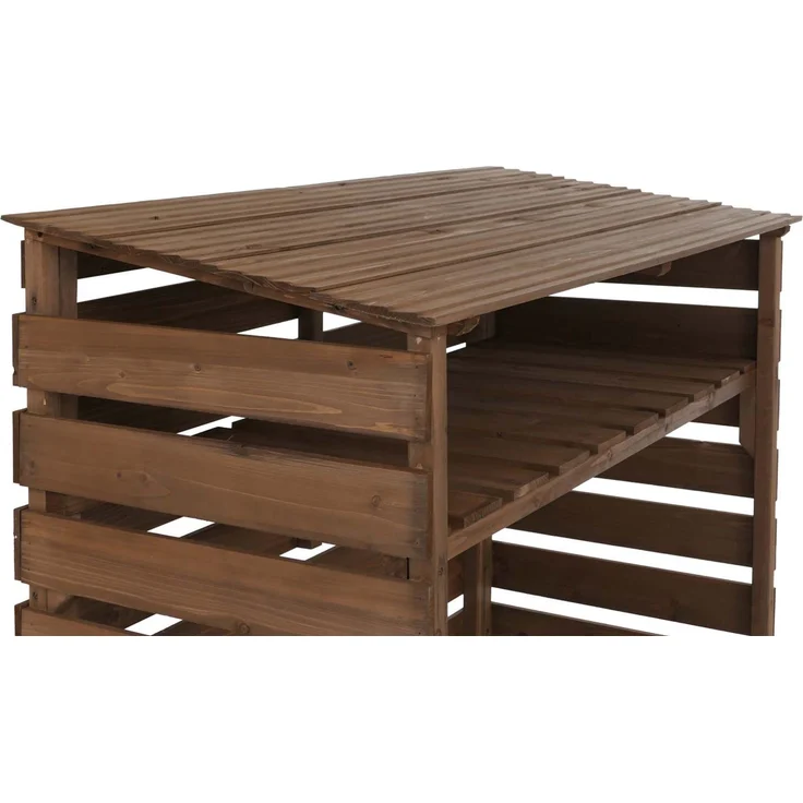Brennholzlager HWC-Q16, Kamin-/Feuerholzregal Holzlager Holzunterstand, Ablage Holz Tanne FSC® 121x122x61cm ~ dunkelbraun – Bild 5