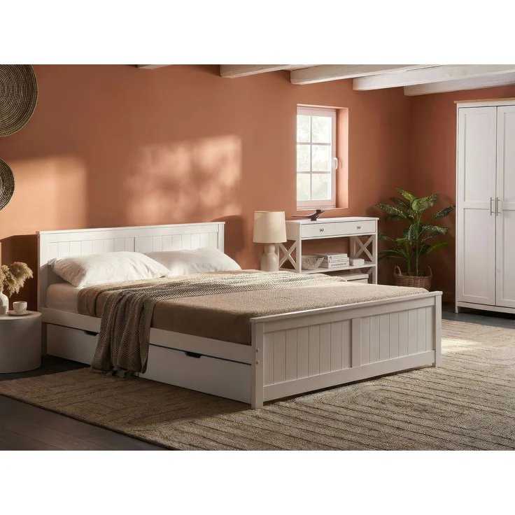 Bett mit 2 Schubladen Kiefernholz SABRAN 140x200 cm Weiß – Bild 3