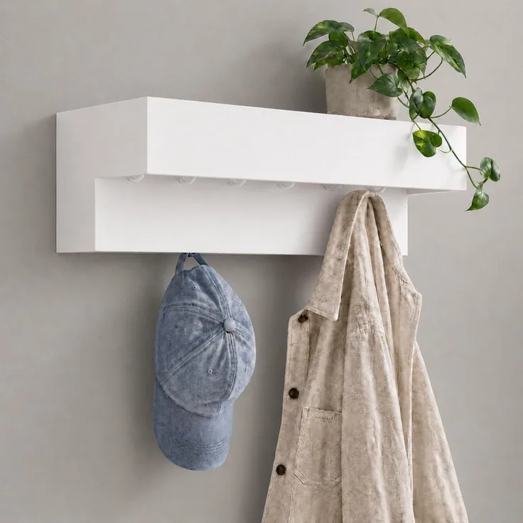 DanDiBo Wandgarderobe mit Ablage 60 cm Metall 96742 Weiß Garderobenleiste Hängegarderobe Garderobenhaken Kleiderhaken Garderobe Wand Hängend Modern